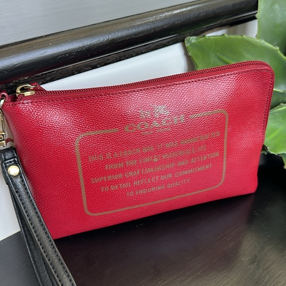 Coach, genuine, leather wristlet clutch handbag purse, red - Picture 2 of 7